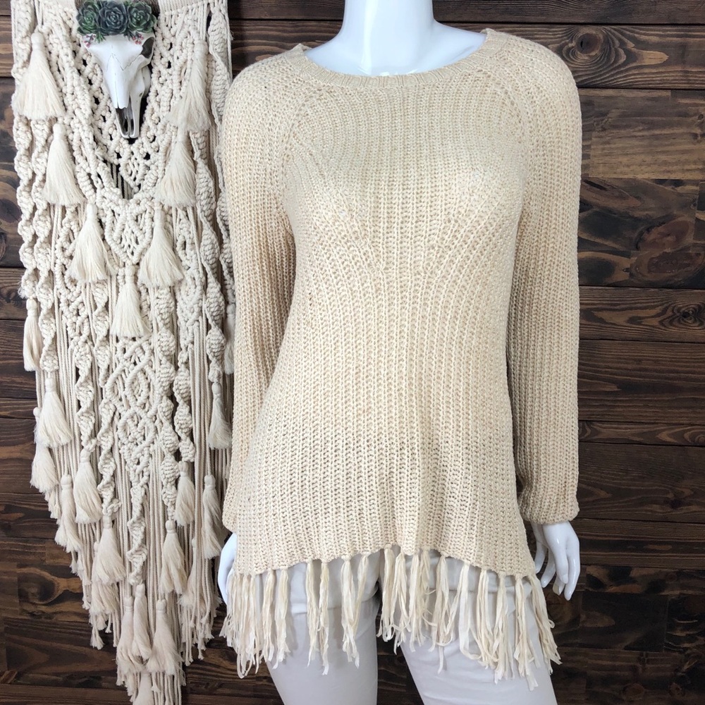 Umgee | Crochet Knit Tunic Sweater Fringe Tassel Trim‎